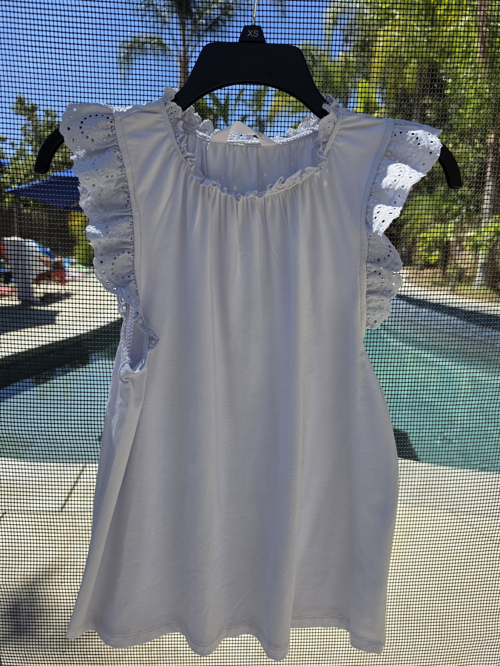 LC Lauren Conrad Pale Blue Eyelet Ruffle Blouse For Women